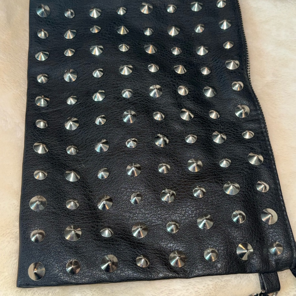 Black Studded Faux Leather Clutch